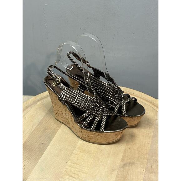 Carlos By Carlos Santana Horizon Wedge Sandals Sz 7.5M Bronze Strappy Buckle - Picture 1 of 11